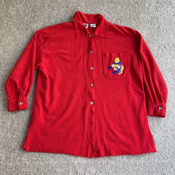 Disney Tops - Vintage Disney Winnie The Pooh Tunic Womens XL Red Fleece Button Up Shirt Top